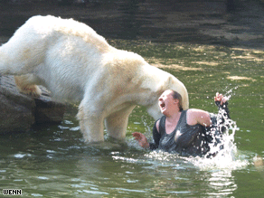 bear polar attack zoo attacks bears woman 2009 berlin dog feeding into rid animals habitat cnn during jumped lady stupid